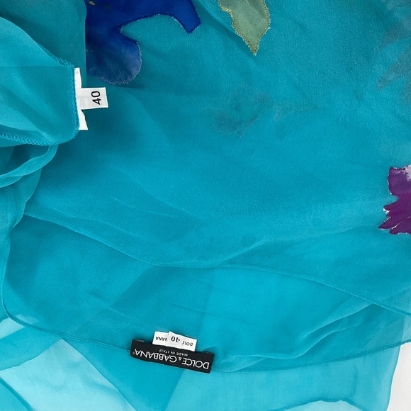 Dolce & Gabbana Vintage Aqua Transparent Silk 2-Piece Dress w/ Floral Appliqué - Picture 12 of 16